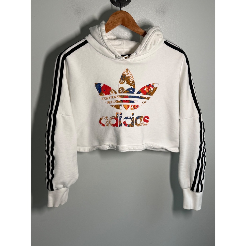 Adidas HER Studio London Cropped Hoodie White Floral Trefoil Logo Womens Small